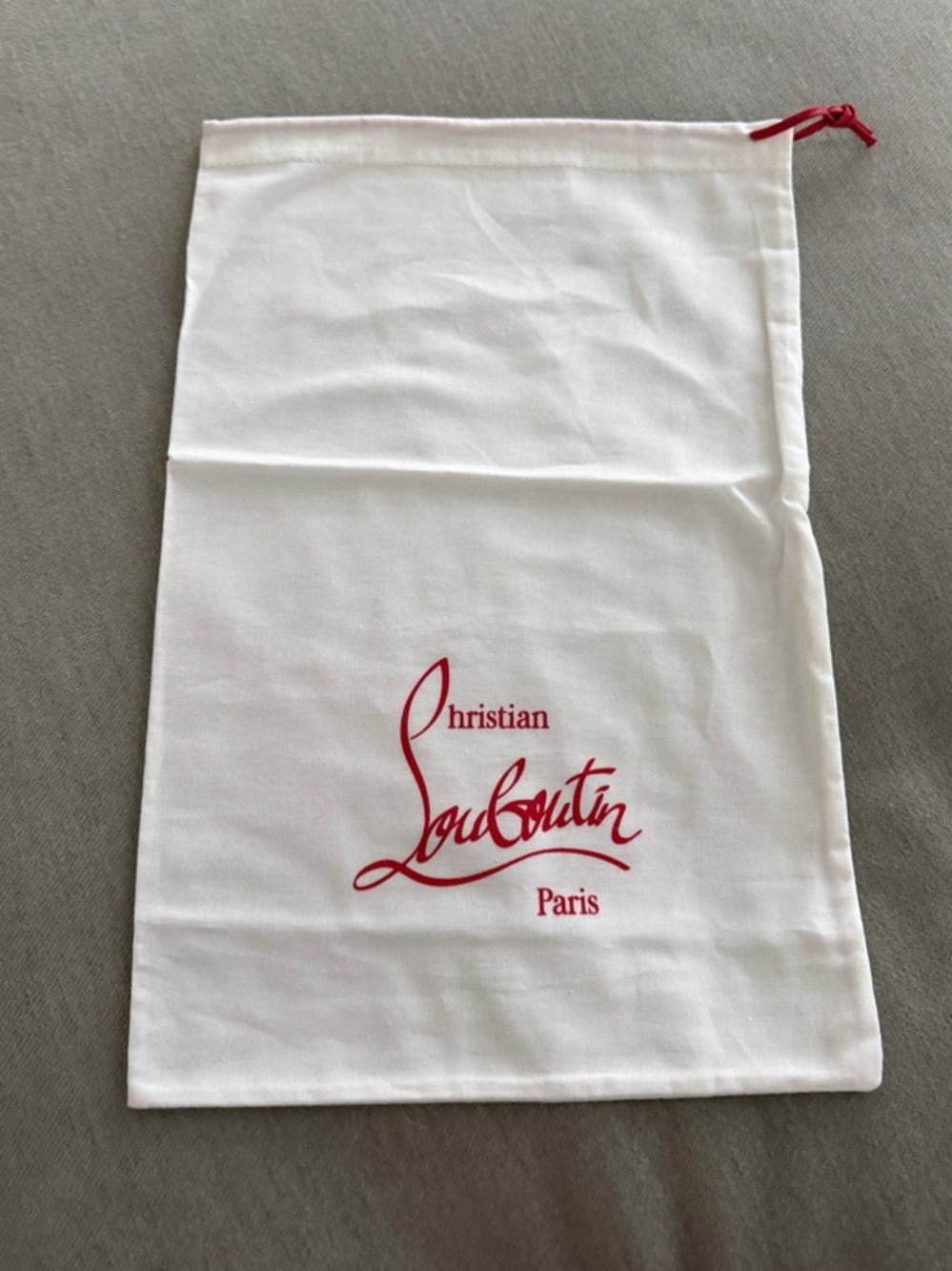 Christian Louboutin White Cotton Drawstring Dust Bag with Red Logo - Never Used